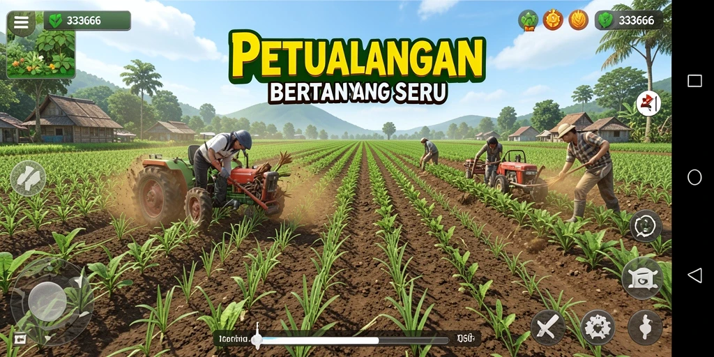 Tampilan gameplay 333666 yang menawan dengan lahan pertanian yang subur.