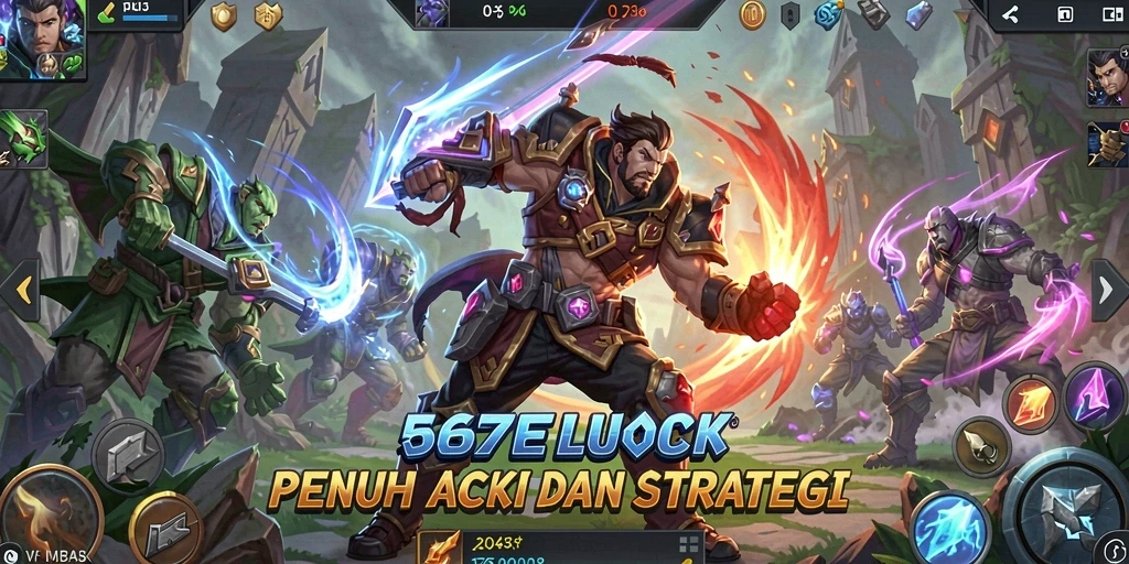 Screenshot utama 567LUCK menampilkan aksi seru di arena MOBA.