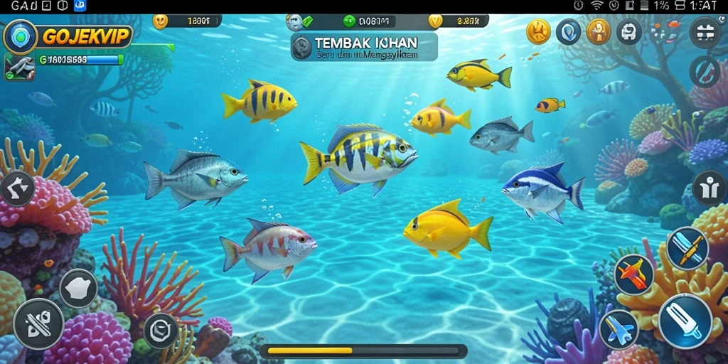 Screenshot permainan GOJEKVIP menampilkan aksi seru menangkap ikan.