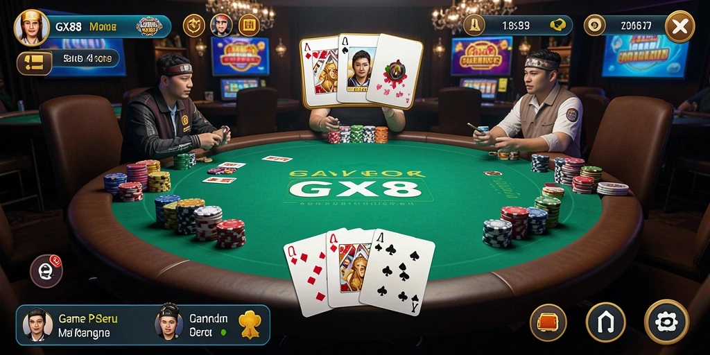 Tampilan gameplay Poker di GX88 yang seru dan interaktif.