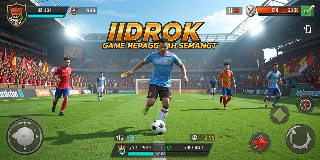 Screenshot IDROK menampilkan aksi seru di lapangan sepak bola.