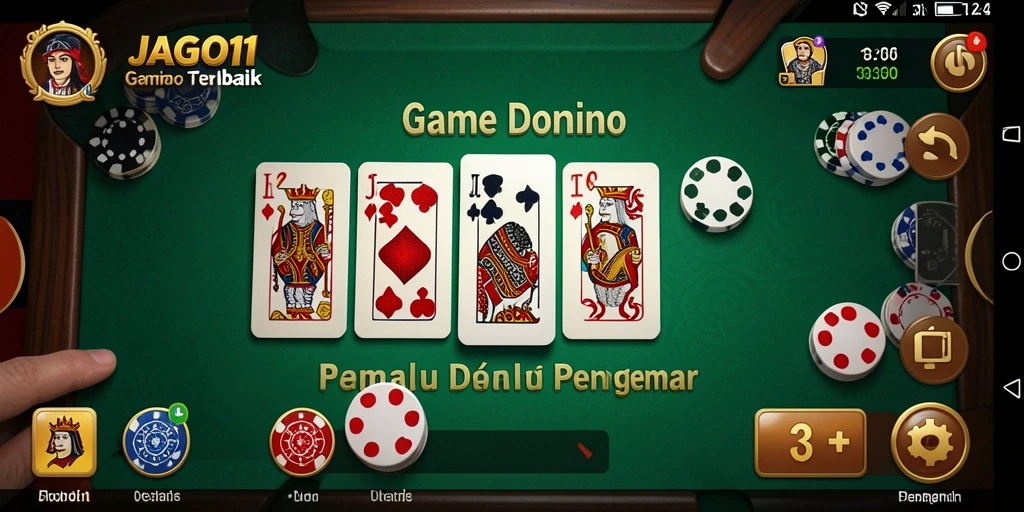 Tangkapan layar utama JAGO11 yang menunjukkan antarmuka permainan Domino yang menarik.