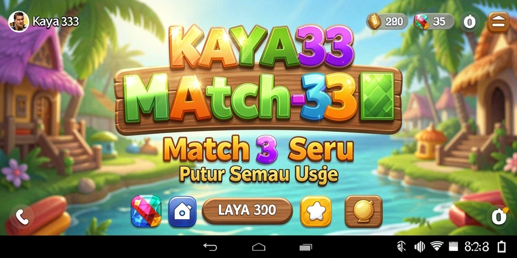 Screenshot menampilkan gameplay seru KAYA33 dengan permata colorful.
