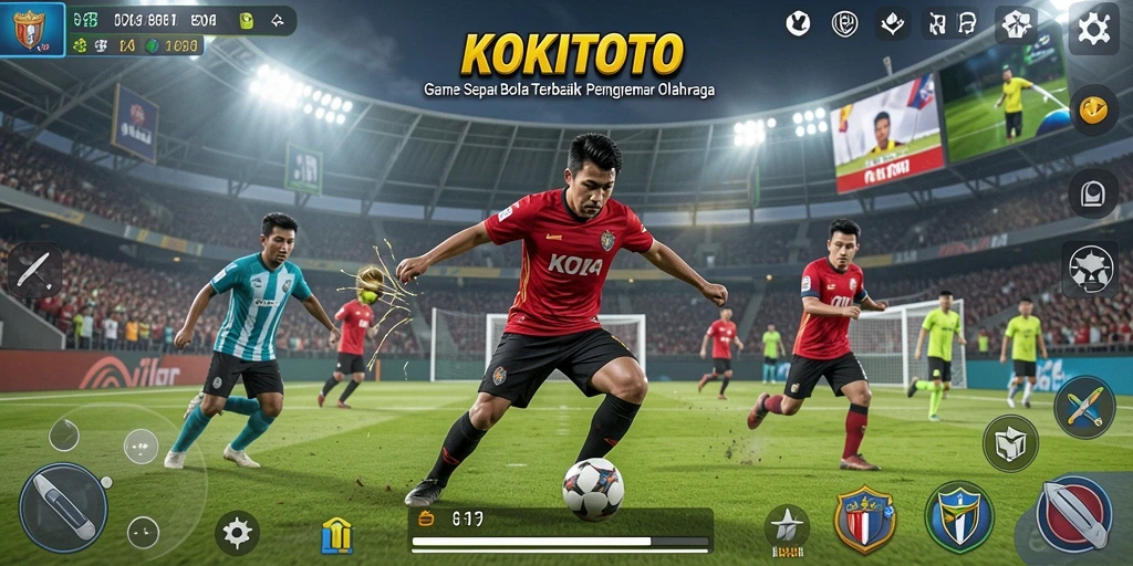 Tampilan gameplay seru dari <strong>KOKITOTO</strong> yang menampilkan pertandingan sepak bola.