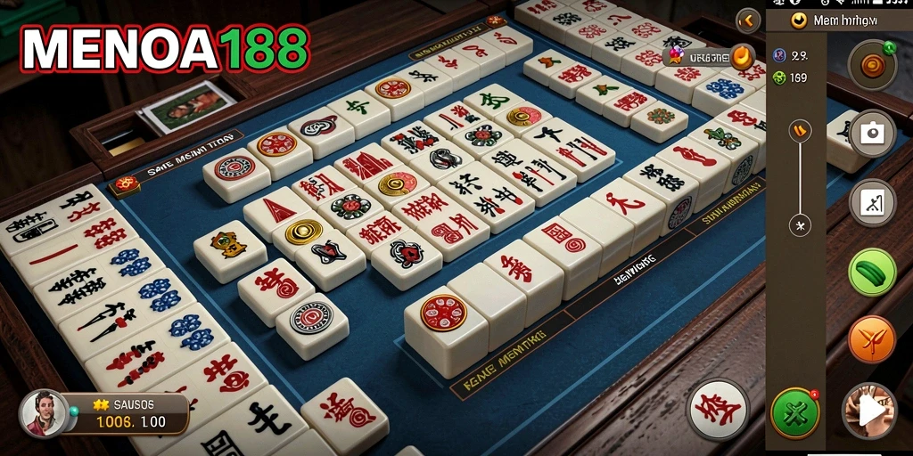 Tampilan seru gameplay Mahjong MENARA188 dengan ubin berwarna warni.
