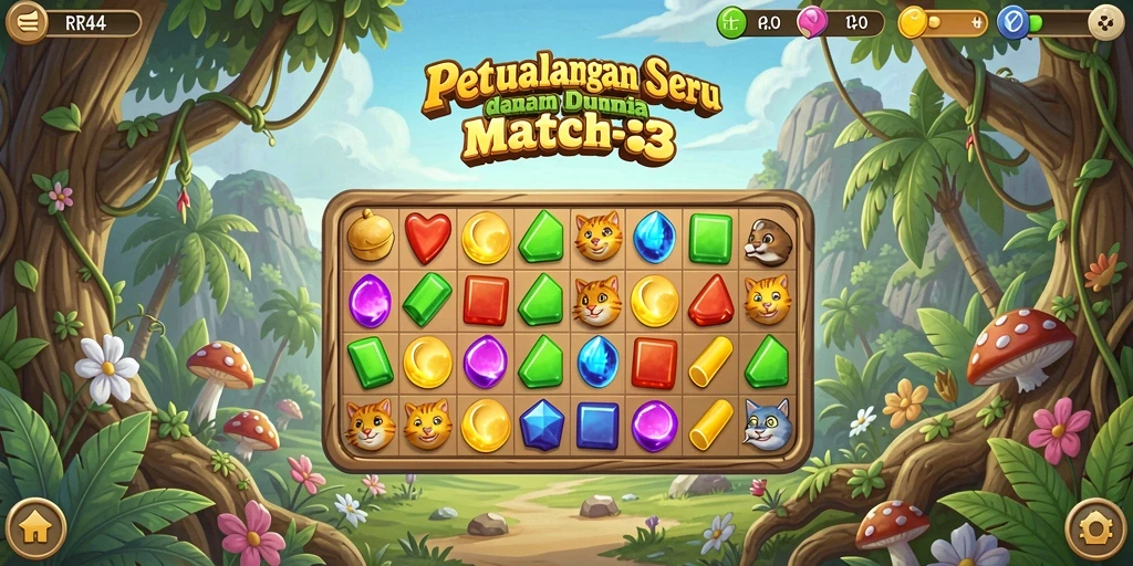 Screenshot gameplay RR44 menampilkan kecocokan pesona yang penuh warna.