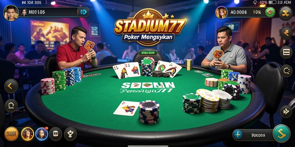 Screenshot STADIUM77 menunjukkan gameplay Poker seru dan interaktif.