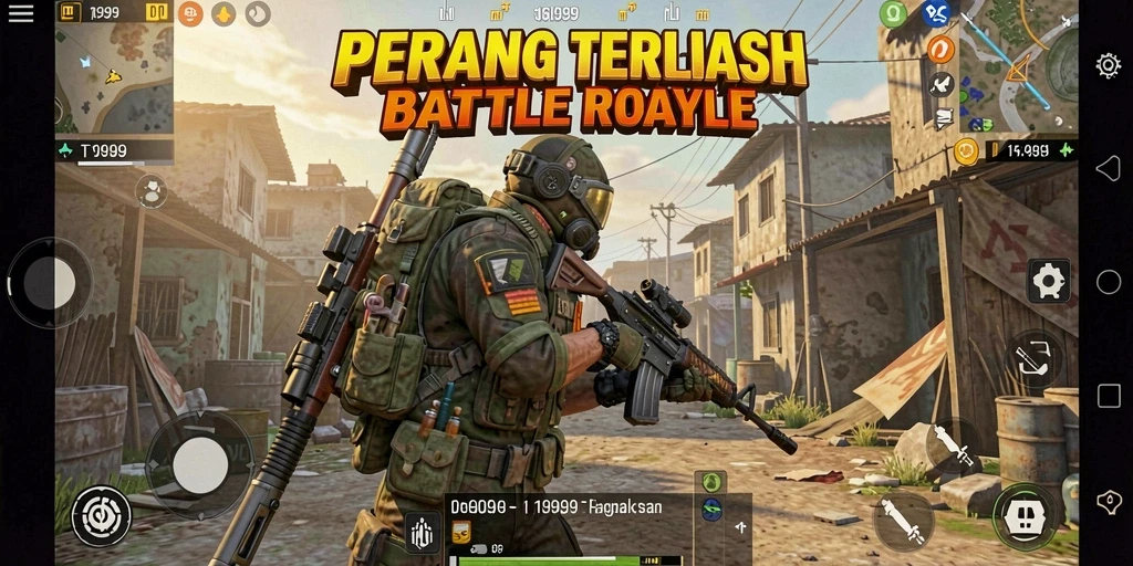 Tangkapan gameplay T9999 yang intens dalam pertarungan Battle Royale.