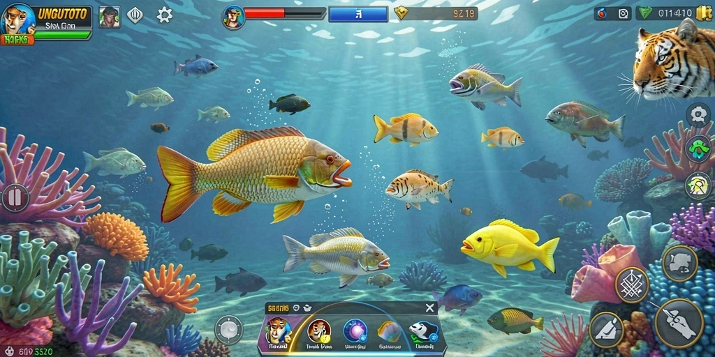 Screenshot gameplay UNGUTOTO menampilkan serunya menembak ikan.