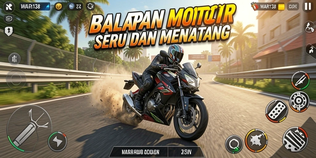 Tampilan gameplay menegangkan dari WAR138 dengan motor balapan.