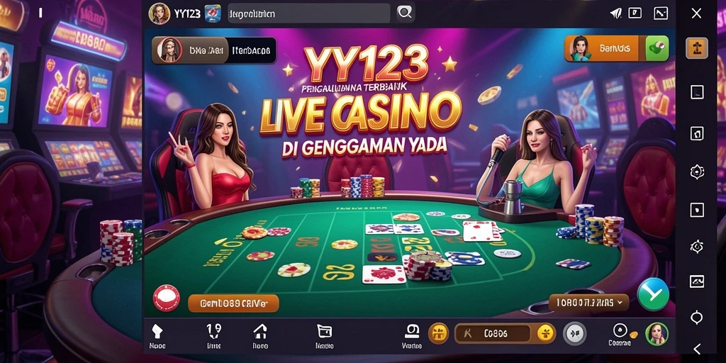 Screenshot gameplay YY123 menampilkan dealer live yang interaktif dan suasana kasino yang otentik.