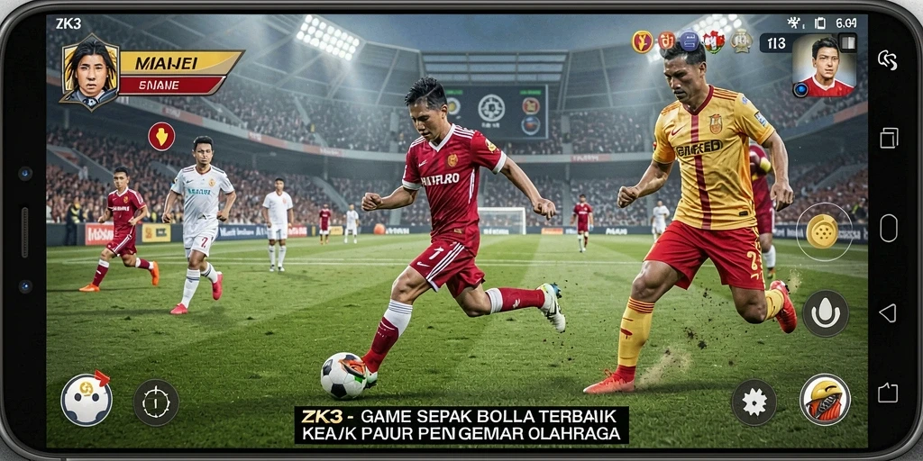 Tampilan gameplay ZK3 yang menarik dan penuh aksi sepak bola.